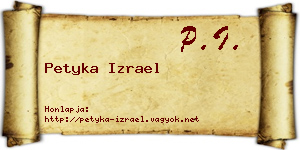 Petyka Izrael névjegykártya